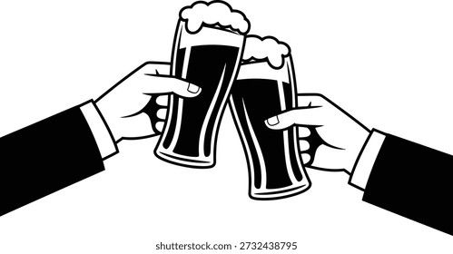 Two Hands Toasting Beer Glasses With Foam And Bubbles Celebration Party Cheers Vector Silhouette Design