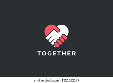 Two Hands Together. Heart Symbol. Handshake Icon, Logo, Symbol, Design Template
