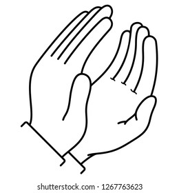 Two hands together and holding something invisible. Vector flat outline icon illustration isolated on white background.