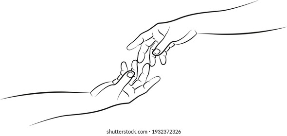 Two hands touching their fingers. Two stylized vector hands, illustration 