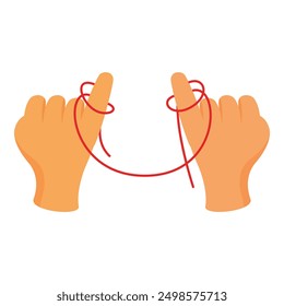 Two hands tying knot with red thread, symbolizing promise, agreement or connection