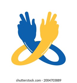 two hands unity friendship isolated