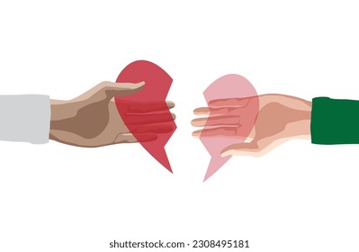 Two hands want to connect theirs transparent hearts 