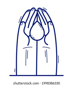 Two hands with water drop protecting and showing care vector flat style illustration isolated on white, cherish and defense for fresh water concept, world water day.