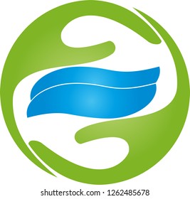 Two hands and water waves logo