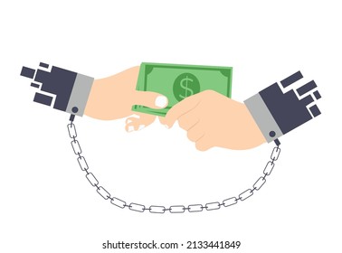 Dos manos que están haciendo transacciones de soborno y corrupción con sus manos encadenadas. vector de lucha contra la corrupción y el soborno. Día Internacional contra la Corrupción. Detengan la corrupción.