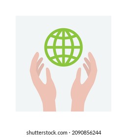 Two hands and world globe icon. 