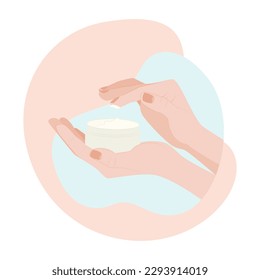 Two hands of a young woman. Vector illustration of hands spreading cream. Cream for skin care.