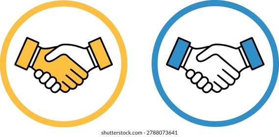 Two handshake icons with different colored borders in a matching pair