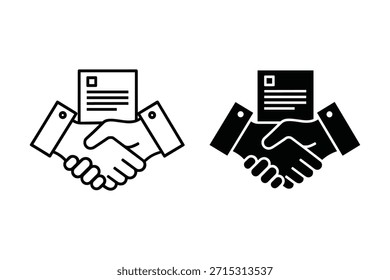 Zwei Handshakes mit Dokumenten in den Händen Schwarz und Weiß