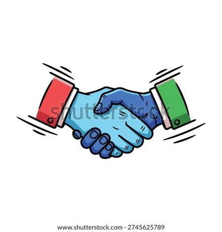 Two handsshake in vibrant colors illustrating a cheerful partnership and successful collaboration between colleagues or business associates