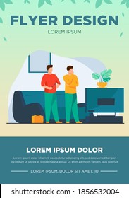 Two handymen repairing television. Electrician, home, repairman flat vector illustration. Maintenance and service concept for banner, website design or landing web page