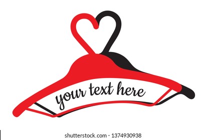 Two hangers in a shape of heart. Concept illustrating love to shopping clothes. Logo, brand identity, symbol of shopping, sale, sewing, atelier, laundry, hotel services