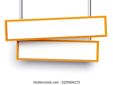 Two Hanging Blank Signs With Orange Frame