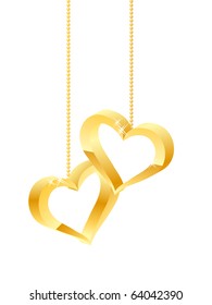 Two hanging gold hearts
