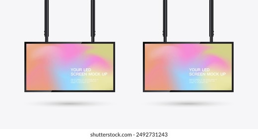 Two Hanging LED Screens Mockup in 3Ds of Realistic screen light box. set of two 3Ds LEDs vector mock up Illuminated lightbox with empty space for design