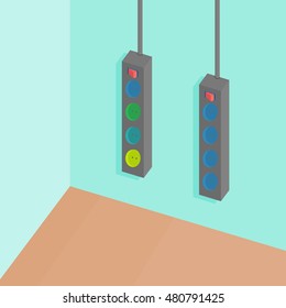 two hanging power strips on the wall