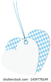 Two Hangtags Hearts Oktoberfest Diamond Pattern Light Blue And White