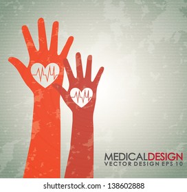 two hans medical over vintage background vector illustration