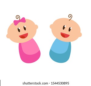 Two happy babies on a white background. Cartoon. Vector illustration.