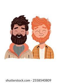 Two happy bearded men on white background