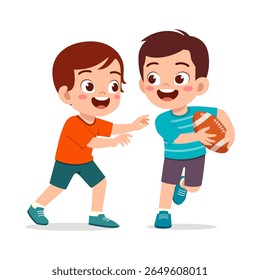 Two happy boys playing rugby