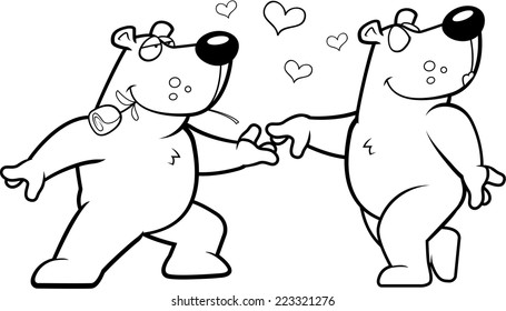 Two happy cartoon bears in love with each other.