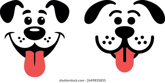 Two happy cartoon dog faces with tongues out in a simple silhouette style