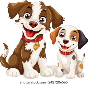 Two happy cartoon dogs with playful expressions