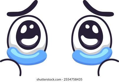 Two happy cartoon eyes are shedding tears of joy, showcasing a mix of happiness and relief, likely due to a positive or funny event, in this expressive vector illustration