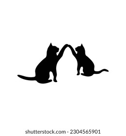  two happy cats silhouettes  Simple ink drawing sitting cats cute vector illustration  Doodle animals icons minimalistic line art 