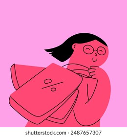 Dos personajes felices, uno rosa y otro azul, se toman selfies juntos, sonriendo y saludando. Ilustración vectorial creativa. Concepto de amistad, emociones, redes sociales. Estilo de dibujos animados. Dibujado a mano