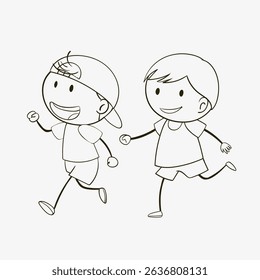 Two happy children running side by side