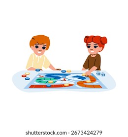 Two happy children are sitting at a table, playing a board game and enjoying their leisure time together, developing their strategic thinking and social skills