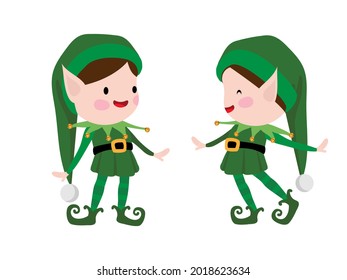 
two happy christmas elfs on the white background