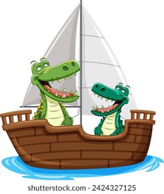 Two happy crocodiles enjoying a boat ride.