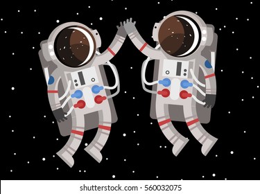 two happy cute astronauts