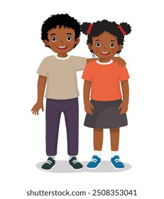 Two happy cute little African kids boy and girl best friend hugging each others