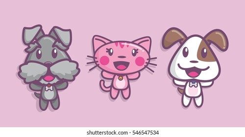 Two Happy dogs and a Cat