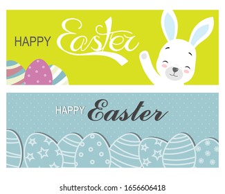 Two happy easter banners. Easter Bunny and Eggs