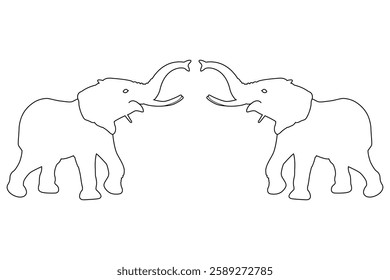 TWO HAPPY ELEPHANT OUTLINE VECTOR SILHOUETTE BLACK AND WHITE