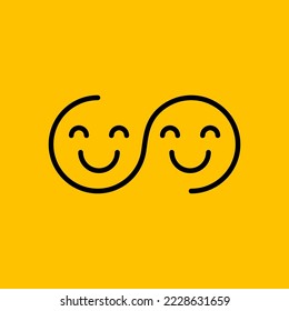 Two happy faces minimal logo. Smile concept, happiness line concept