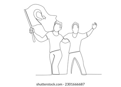 Two happy friends celebrating 15 Temmuz. 15 Temmuz one-line drawing