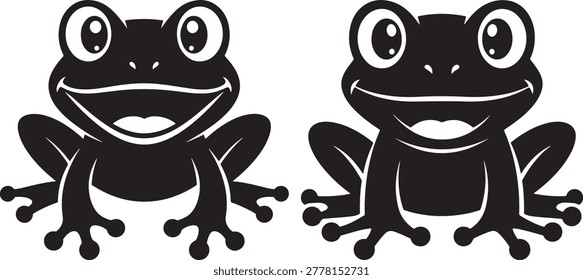 Two happy frogs smiling silhouette, amphibian, creature, wild animal, cheerful.