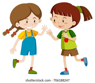 Two Happy Girls Playing Illustration