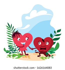 two happy hearts , card valentines day vector illustration design