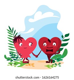 two happy hearts , card valentines day vector illustration design