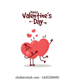 Two happy hearts character on white background. Cartoon heart collection. Happy Valentine's day banner, poster, postcard, flyer. Vector illustration.