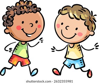 Two happy little kids boys, isolated cute characters