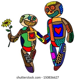 Two happy loving dolls.